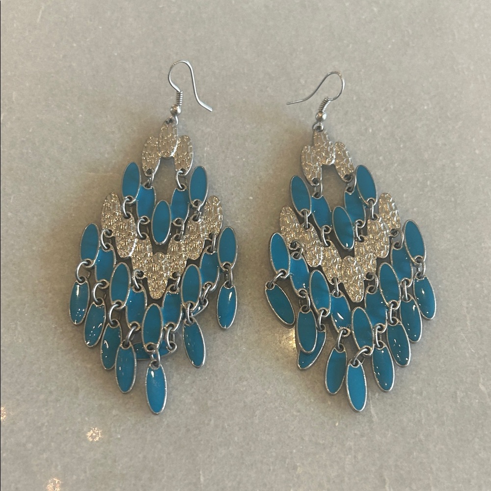 Elegant Silver and Blue Chandelier Earrings